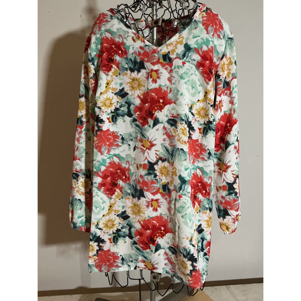 Mario Serrani Italy Womens Floral V-Neck Top Red Green White Size M 1672894